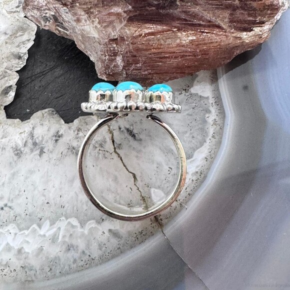 Sterling Silver Southwestern Style 4 Composite Turquoise Adjustable Ring - Picture 8 of 10